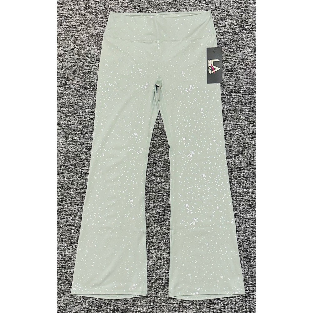 LA Gear Womens S Pale Sage Green Sparkle Star Print High Waist Flare Leggings